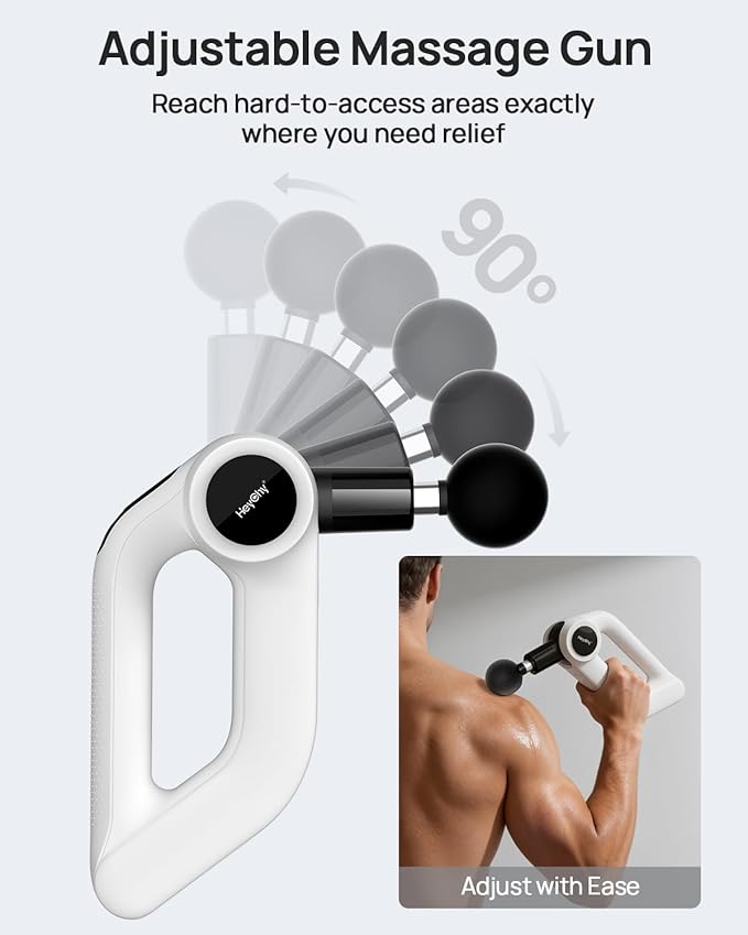 Massage Gun Deep Tissue with Heat Therapy, 12mm Amplitude Muscle Massager for Athletes, 5 Speeds & 4 Modes Massager Gun for Neck Back Shoulder Leg Pain Relief - Perfect for Men, White