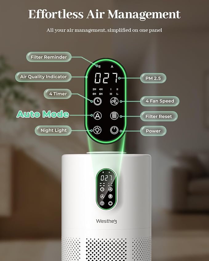 Air Purifiers for Home Large Room 1650 Ft² with Washable Filters, WESTHEY H13 HEPA Air Purifier with Fragrance Flowing Ambient Light Auto, Air Cleaner for Wildfire Smoke Dust Pollen Pets Hair Odor