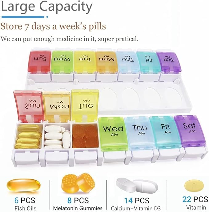 (2 in 1) MOLN HYMY Pill Boxes and Organizer 2 Times a Day and Floral Weekly Pill Organizer 7 Day Circle