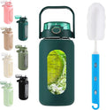 Glass Water Bottle with Straw and Handle Lid Half Gallon Motivational Glass Bottle with Silicone Sleeve and Time Marker Large Reusable Sports Water Jug for Gym Home Workout