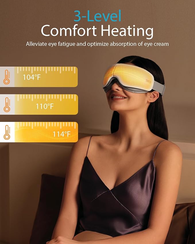 SKG Eye Massager with Heat, Valentine's Day Gifts for Her Him, Bluetooth Music & Foldable Sleep Mask for Dry Eyes & Relaxation, Eye Mask for Migraine, Ideal for Travel, Work