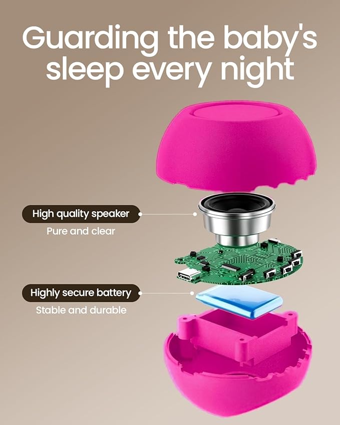 2026 Mom's Choice Awards, Portable Sound Machine for Baby Adult, AI Cry Detection, 18 Soothing Sound, Bluetooth Rechargeable White Noise Machine for Home Travel, Nursery Light, Barbie Pink