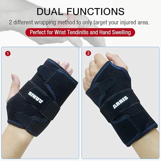 Wrist Ice Pack Wrap for Carpal Tunnel Relief - Hand Support Brace with 2 Reusable Gel Packs Hot Cold Compress for Rheumatoid Arthritis, Tendonitis, Sports Injuries, Swelling, Bruises & Sprains