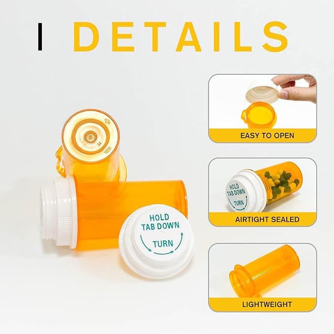 Prescription Reversible Thumb Tab Vials,Pill Bottles with Child Resistant Cap,Empty Medicine Bottles with Caps,Medicine Container for Personal Medication & Pharmacy.(10dram,12pcs)
