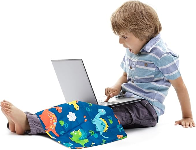 Sivio Weighted Lap Pad 2lbs, Cotton Weighted Blanket Sensory Weighted Lap Blanket Indoor Outdoor, 19 x 21 Inch, Blue Dinosaur