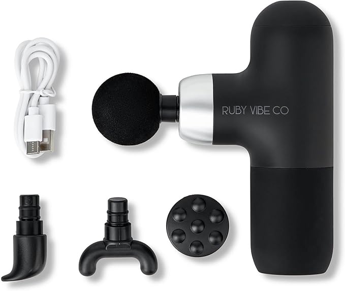 RUBY VIBE CO Velocity Massage Gun, Deep Tissue Percussion, Muscle, USB-C Rechargeable, Plastic, Black, 4 Speed Levels, Handheld Massager, 1.8"x5.8"x3.4",12.7 oz