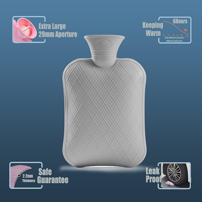 BICAREE Hot Water Bottle with Cover, 2L PVC Hot Water Bag for Neck, Shoulder Pain and Hand Feet Warmer, Menstrual Cramps, Hot Compress and Cold Therapy(Lily White)