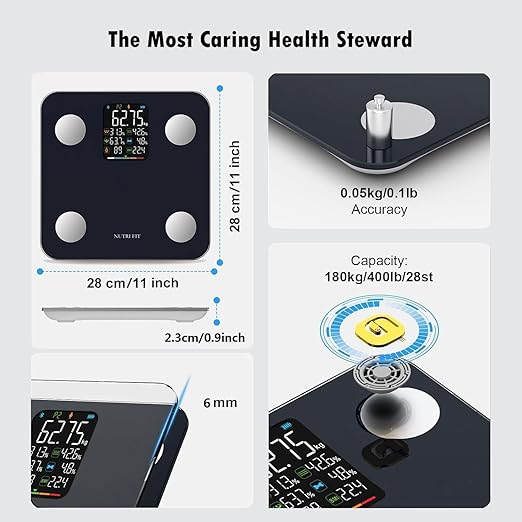 Smart Scale for Body Weight Scale with Body Fat BMI Muscle, NUTRI FIT Digital Bathroom Scale Bluetooth Composition Analysis Sync App, 17 Metrics High Accuracy for Weight Loss, 7-in-1 Large VA Display