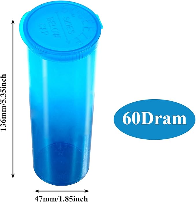 8Pcs Child-Resistant 60 Dram Pop-Top Vial with Hinged Lid Airtight Plastic Empty Pill Bottles,Travel Pill Bottle for Supplements, Vitamins & Medicines(Blue Transparent)