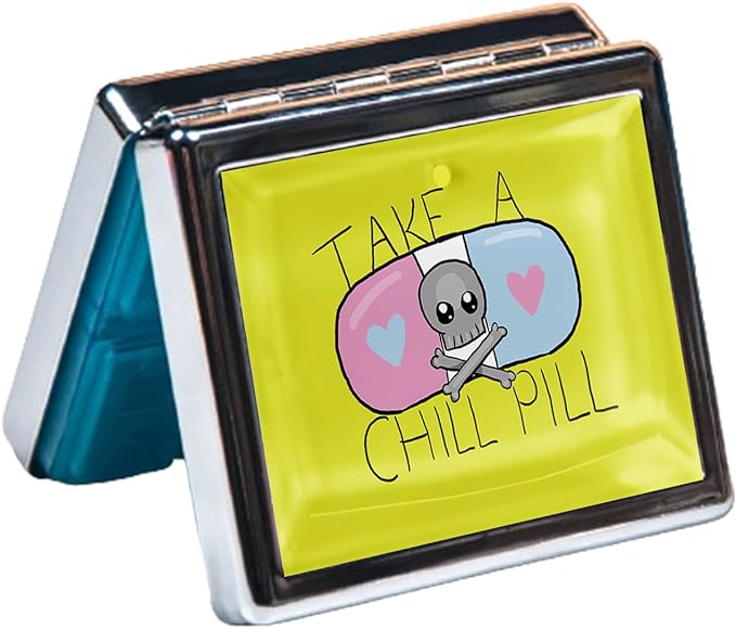 Silver Vintage Pill Box 7 Day Metal Pill Box with Mirror and 8 Compartments Cute Travel Pill Organizer for Purse (Take)