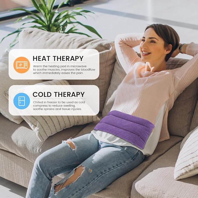 Microwave Heating Pad 6 x 12 Heating Pad Mini Microwave, Microwave Bean Bag Heating Pad for Neck and Shoulders, Moist Heat Pack Pillow Warm Compress for Knee, Joints, Wrist (Purple) - 2 Pack