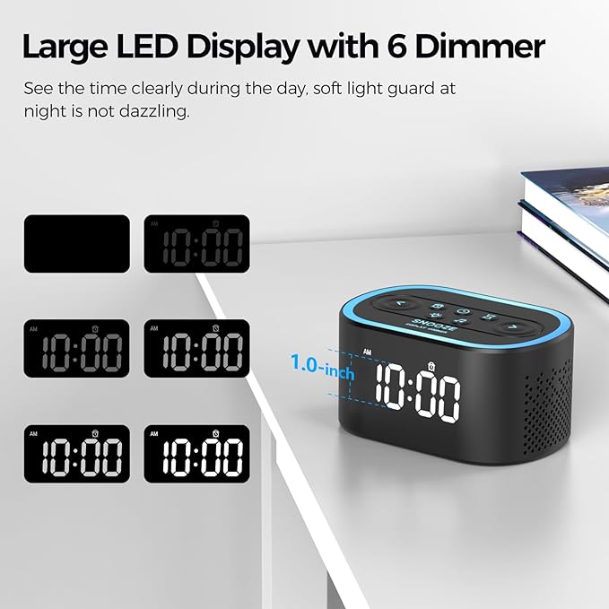Reacher Digital Alarm Clock & White Noise Sound Machine, 21 Soothing Sounds, 7 Wake Up Sounds, 8 Night Lights, 32-Level Volume, 9 Sleep Timer, Memory Function for Kid, Adult, Bedroom, Nightstand
