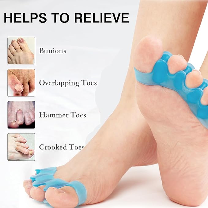 2PCS Toe Separators for Women and Men, Gel Toe Spacers for Pedicure and Foot Alignment, Comfortable Foot Care for Bunions and Overlapping Toes(Blue)