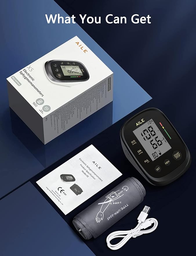 AILE Blood Pressure Monitor, Blood Pressure Machine Upper Arm Large Cuff(8.7"-16.5"), High Automatic Blood Pressure Monitors Cuff for Home Use, Manual Arm Bp Monitor, 2 * 99 Memory (Black)