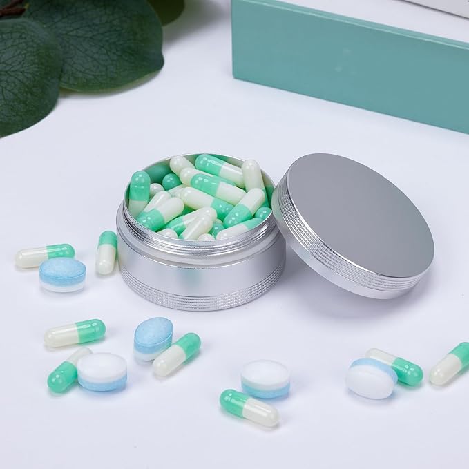 Metal Pill Case for Purse Pocket - Waterproof Pill Container Daily Pill Box Portable Medicine Organizer for Pills/Vitamin/Fish Oil/Supplements, Silver Medium Pill Box