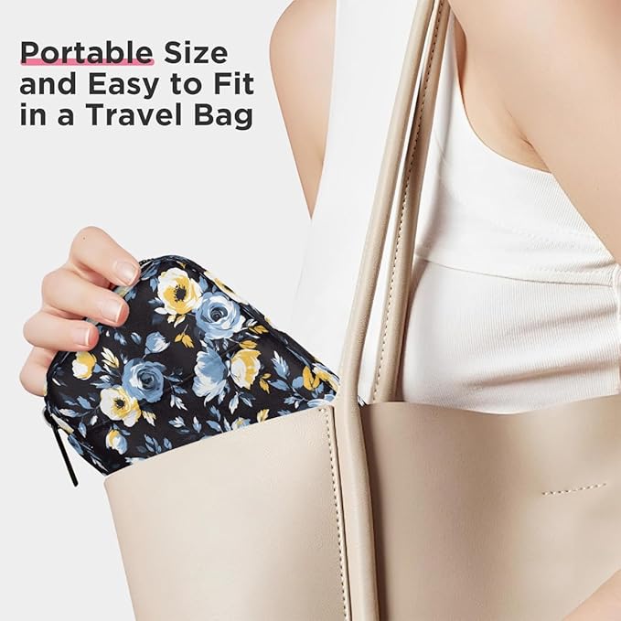 Floral Blue Flower Pill Case Everyday Travel, 7 Day Weekly Medicine Pill Box Compact Portable Pills Bottle Organizer with Zipper for Daily Vitamin Medicine Holder Bottle Organizers Bag
