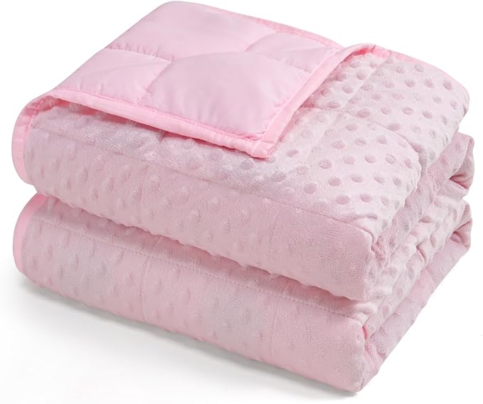 Kivik Weighted Blanket 12 lbs for Adults, Minky Dot Heavy Blankets, Microfiber Reversible Weighted Throw Blankets for All Seasons, Machine Washable, 48"x72" Twin Size, Pink