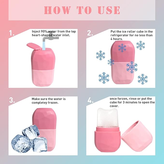 Ice Roller and Gua Sha Set for Face, Eyes and Neck - Skin Care Beauty Tools to Brighten Skin and Enhance Natural Glow (Pink)