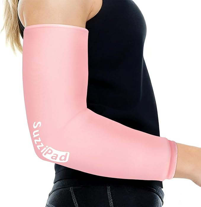 Suzzipad Extended-Length Elbow Ice Pack for Pitchers, Flexible Arm ice Pack Sleeve, 360° Reusable Gel Wrap for Upper Arm, Wrist, Shin Splint, Tendonitis and Golfers Relief, Pink, Medium