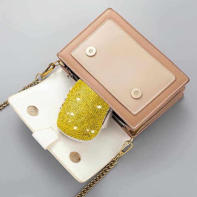 Daily 6 Compartments Pill Box Container Bling Diamond for Purse Medicine Container Holder for Women Travel Kit Medicine (Yellow)