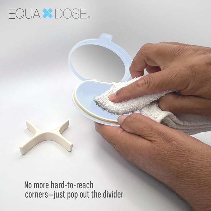 EQUADOSE Oval Compact Pill Case, Portable Organizer with Mirror, Travel Medication Holder with Removable Divider, Small Storage Case for Pills, Vitamins, Earbuds, Jewelry & Daily Essentials, Blue