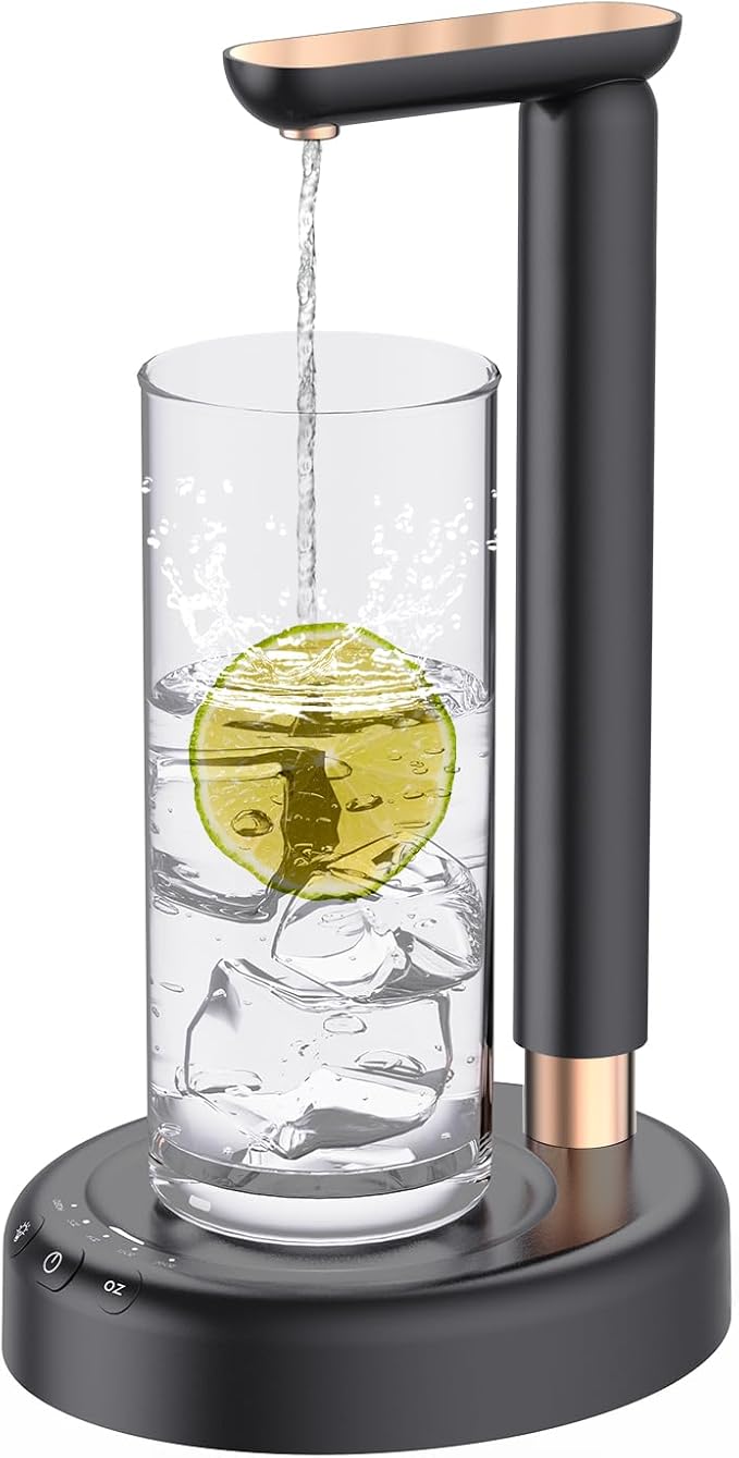 Desktop Water Bottle Dispenser, Nerveol 5 Gallon Water Dispenser Portable Electric Water Bottle Pump for Universal 1-5 Gallon Bottles Type-C Charging Water Jug Pump for Home Office Outdoor Black