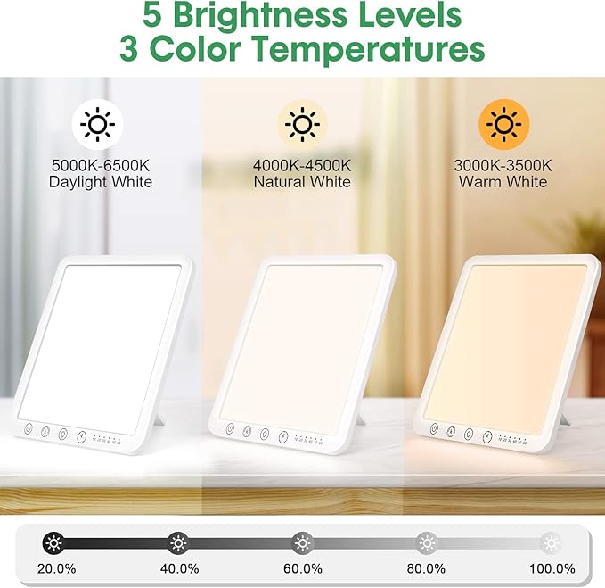 Light Therapy Lamp, 15000 Lx Sun Lamp,3 Color Temperature, 5 Levels of Adjustable Brightness and Timer Function Light Lamp, Touch Control, Rotatable Stand, Memory Function, Home/Office Use