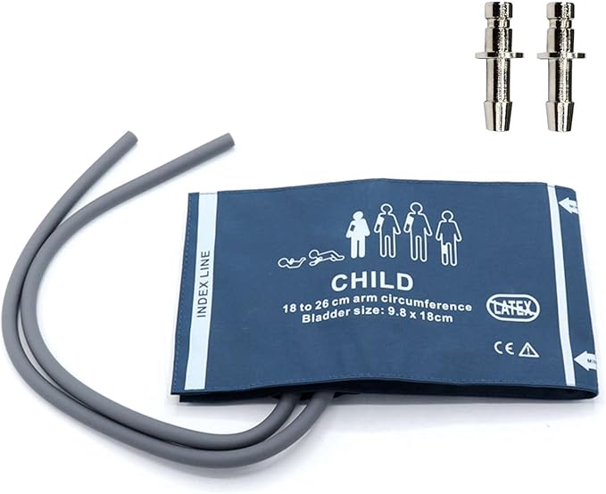 Universal NIBP Cuff with BP12 Connector for Child, 18-26 cm Reusable Dual Tube PU Replacement BP Cuff with Inner Airbag for Blood Pressure Monitor Machine