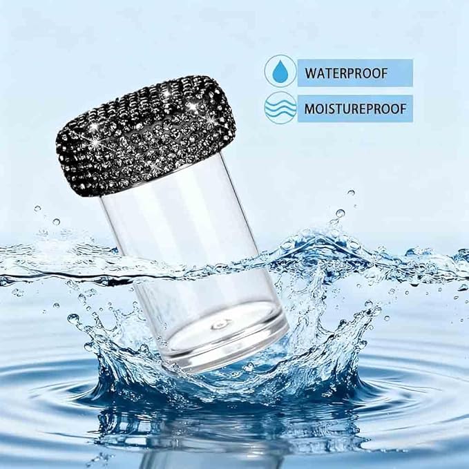 Bling Diamond Portable Waterproof Pill Case Medicine Dispenser Bottle Storage for Outdoor Camping Travel (Black)