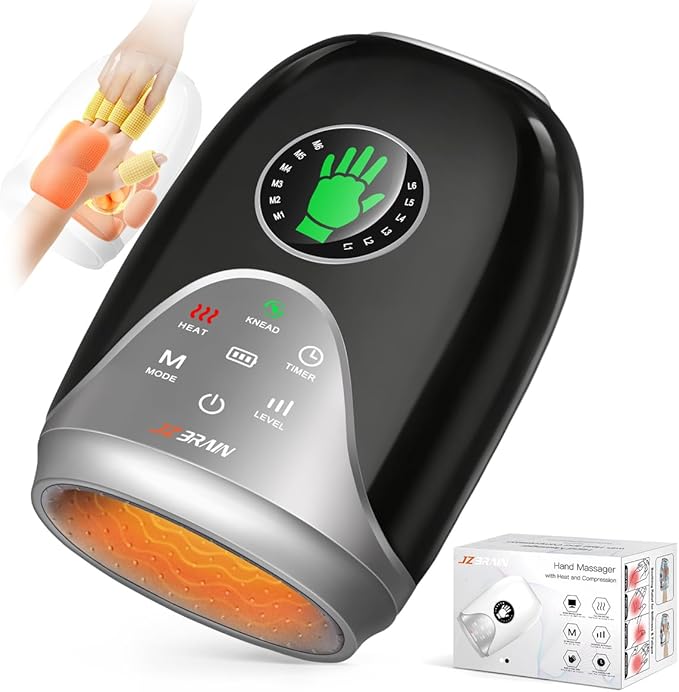 Hand Massager with Heat and Compression : Hand and Wrist Massager with Customizable Modes, Finger Stretch Function, Visual Display, Palm Roller - Daily Comfort for Women, Men, Home, Office Use,Black
