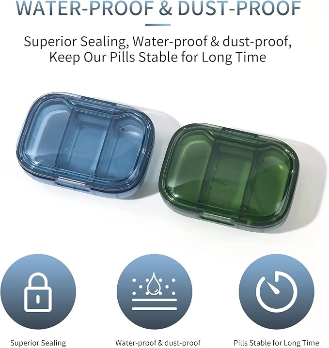 3 Pack 3 Compartment Pill Box, Moisture Proof Pill Case, Travel Pill Organizer for Pocket Purse, Daily Portable Medicine Vitamin Box, Fish Oil Box, Supplement Box