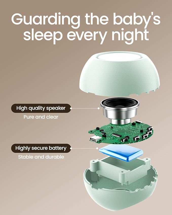 2026 Mom's Choice Awards, Portable Sound Machine for Baby Adult, AI Cry Detection, 18 Soothing Sound, Bluetooth Rechargeable White Noise Machine for Home Office Travel, Nursery Light, Green