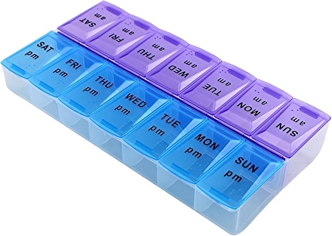 Jumbo Extra Large 9" x 4.75" Pill Organizer 7 Day 2 Times a Day Weekly Pill Box AM PM Pill Case, Pill Container Vitamin Case Twice a Day Morning Bedtime