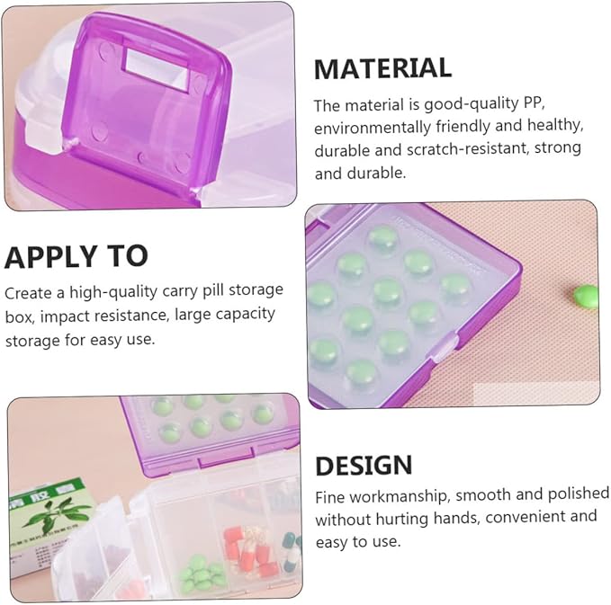 Beaupretty Three-layer Medicine Organizer Foldable Pill Box Large Capacity Plastic for Outdoor Travel Purple
