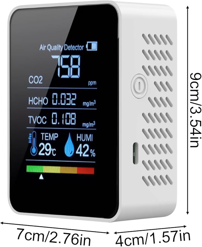 Air Quality Monitor Indoor – Portable Carbon Dioxide Detector | Digital Display Sensor Device with Accurate Readings for Safety Testing Bedroom Home Grow Tent Environment Air Monitoring Setup