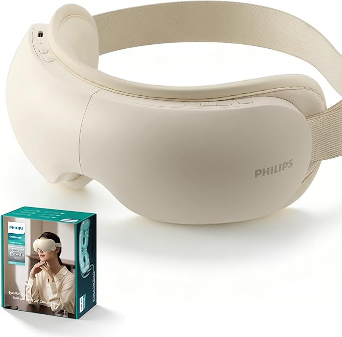 Philips Eye Massager with Heat and Cooling, Integrated Smart Sleep Mask with Nose Rest and Soft Silicone Massage Head, 4 Massage Modes for Migraines, Dry Eye, Dark Circles,Bluetooth Music, Ideal Gift