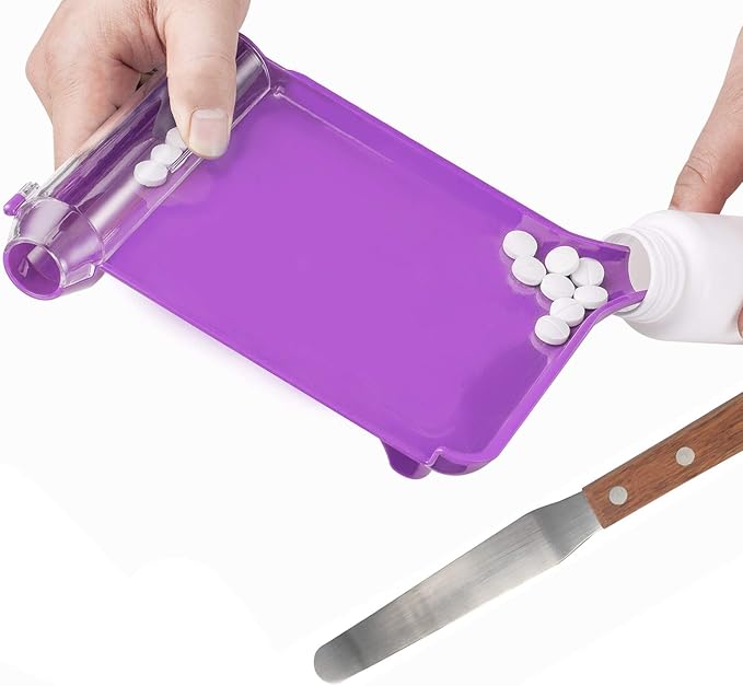 Medarchitect Right Hand Pill Counting Tray with Spatula (Purple - Wood Handle)
