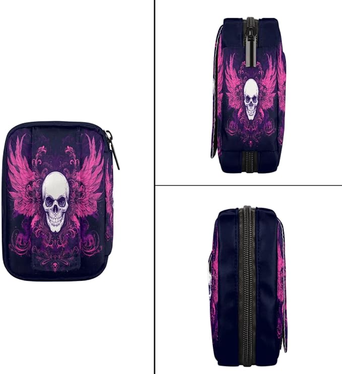 Purple Skull Cool Pill Case Travel Pill Organizer Weekly 7 Day Portable with Zipper Medicine Box Pill Case for Vitamins, Birth Control,Fish Oils,Medication, Supplements