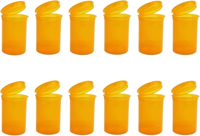Multi-Use Airtight Empty Pill Bottles with Hinged Lids, 30 Dram Plastic Bottle Organizer for Supplements, Vitamins & Medicines, 12 Pack (Amber Translucent)