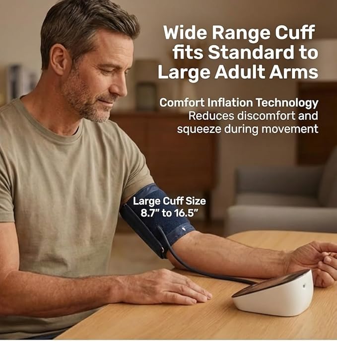 Upper Arm Blood Pressure Monitor with Wide Range Cuff that fits Standard to Large Adult Arms, Large LED Display, Irregular Heartbeat Detector, Clinically Validated, USB-C Power Cable