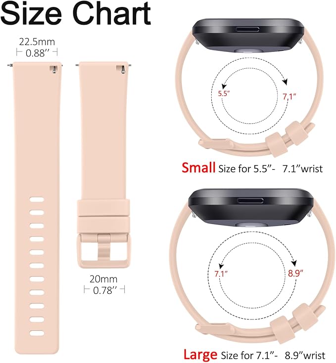 Mugust Sport Bands Compatible with Fitbit Versa 2 / Fitbit Versa/Versa Lite/Versa SE, Classic Soft Silicone Replacement Wristbands Straps for Fitbit Versa 2 Smart Watch Women Men (Large,Apricot Pink)
