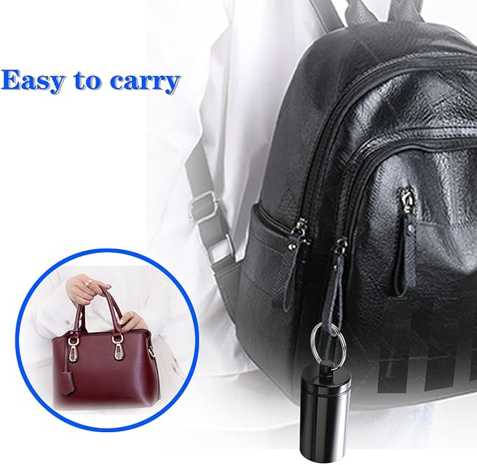 Portable Pill Holder Keychain,Aluminium Alloy Waterproof Pill Boxes Container for Purse Pocket,Small Daily Pill Case for Outdoor Travel Camping-Black