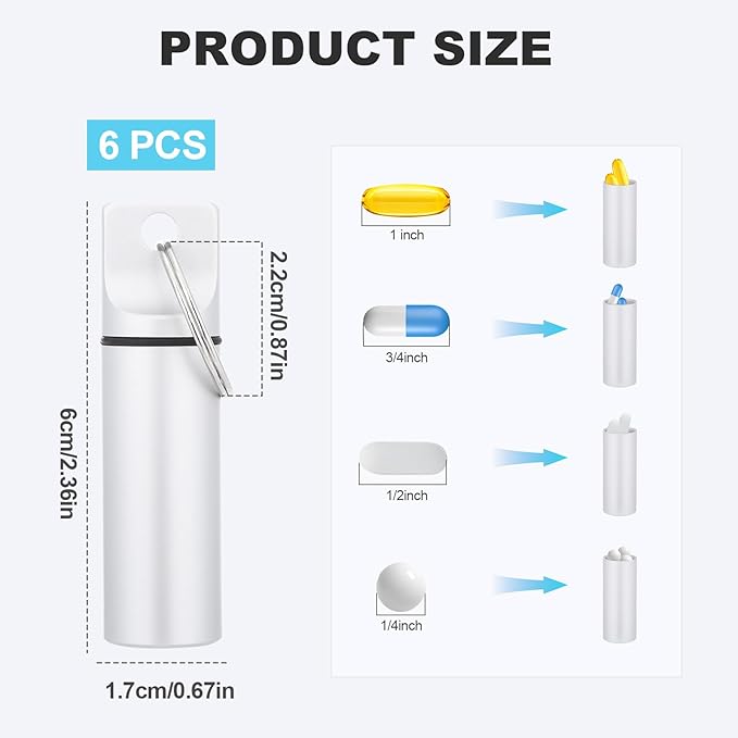 6 PCS Pill Container Keychain, Waterproof Metal Pill Container Portable Keychain Pill Holder, Pocket Mini Keychains Pills Case for Men, Medicine Storage Small Medicine Case for Women Outdoor Travel