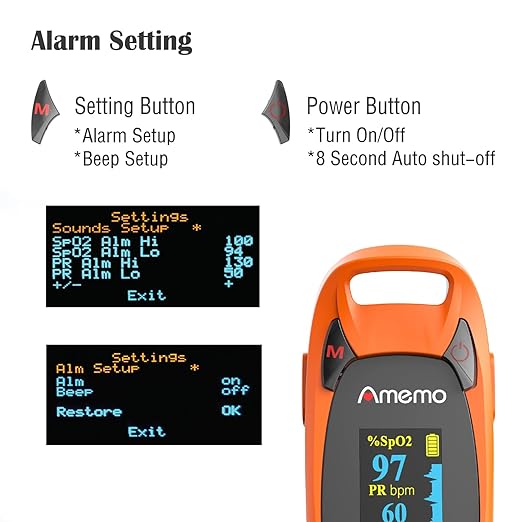 Fingertip Pulse Oximeter with Plethysmograph and Perfusion Index, include carrying case, Large OLED Digital Display Blood Oxygen Saturation Monitor Heart Rate Monitor (Color: Red-Orange)