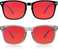 2 Packs Professional Sleep Glasses with 99.9% Blue Light Blocking Dual AR Coatings Red Lens, Computer Gaming Glasses for Men Women, Anti Fatigue & Eye Strain