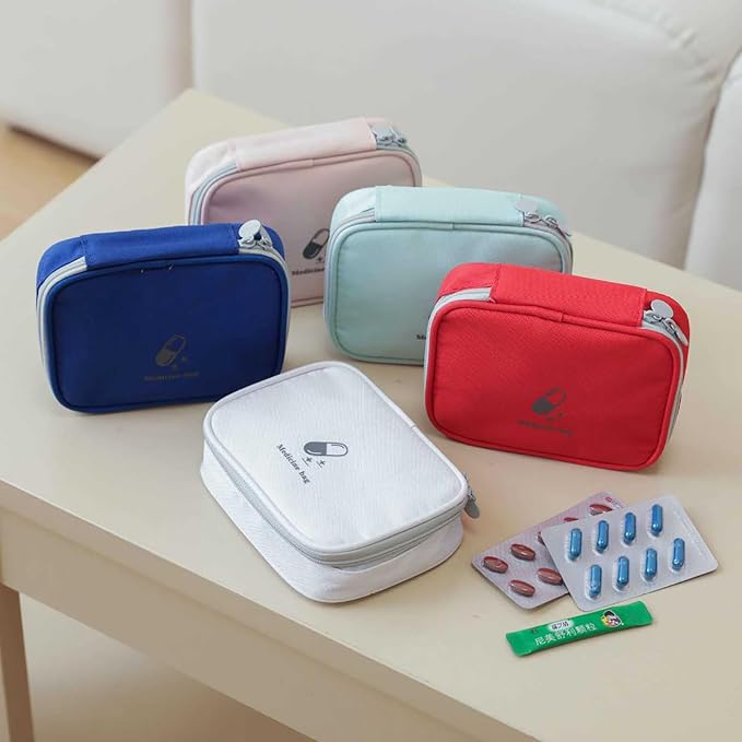 Small Empty First Aid Bag, Compact Travel Medicine Pouch Double Zippers Cute Pill Pocket for Travel Home,White