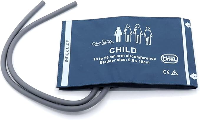 Blood Pressure PU Cuff with 50cm Dual Tubes for Pediatric Child 18-26 cm, Reusable Replacement NIBP Cuff with Inner Airbag for BP Monitor Machine, No Connector