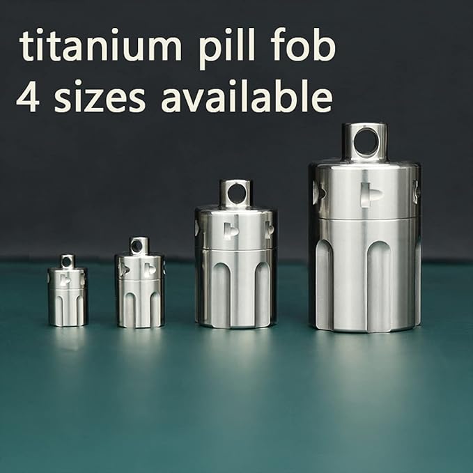 Titanium Pill Fob Necklace, Mini Waterproof Pill Case, Outdoor EDC Pill Bottle, Emergency Aspirin Nitro Holder, Survival Pill Container Capsule for Travel Purse or Pocket