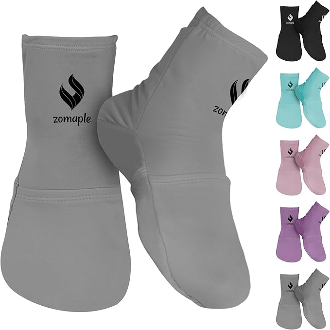 ZOMAPLE Cold Therapy Socks + Gel Packs, Grey, Medium – Soothe Burning Feet & Reduce Swelling – Hot/Cold Use, Touch Fasteners & Comes with 2 Large & 2 Small Gel Packs – Versatile Foot Ice Pack Wrap
