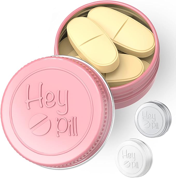 Extra Small Pill Box for Purse (3 Pack), ADHYRO Aluminum Mini Pill Case, Daily Portable Lightproof Pill Organizer to Hold Vitamins, Fish Oils, Supplements (Pink Silver White)…